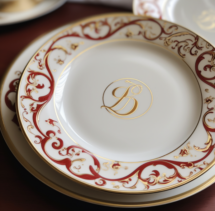 luxueuse assiette mongrammée or porcelaine limoges