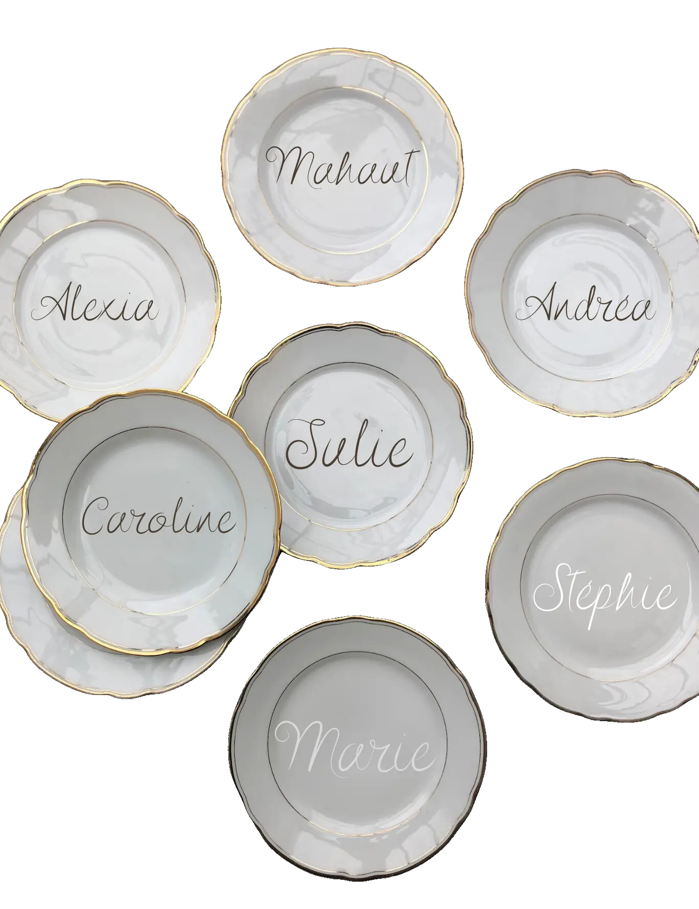 Assiettes de mariage personnalisées avec prénoms en porcelaine fine de Limoges peintes à la main