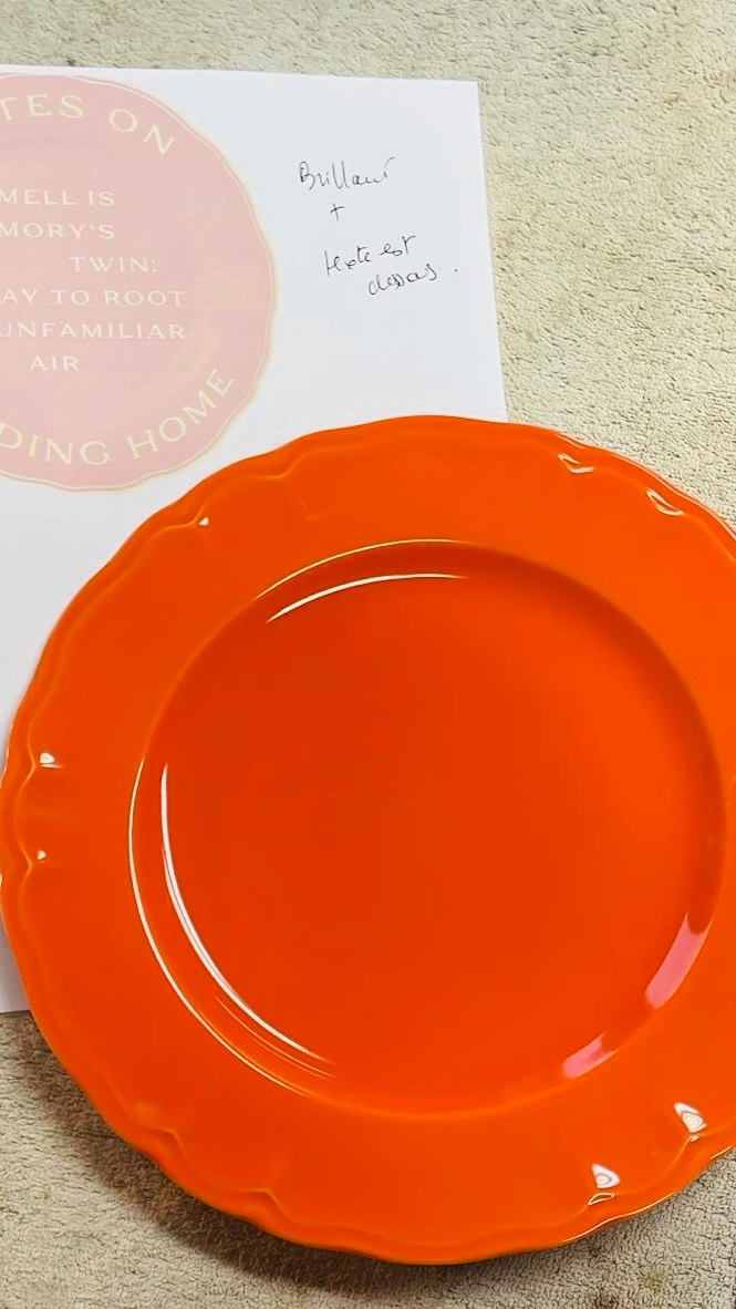 assiette sur mesure émaillé en orange porcelaine de limoges maison manoi