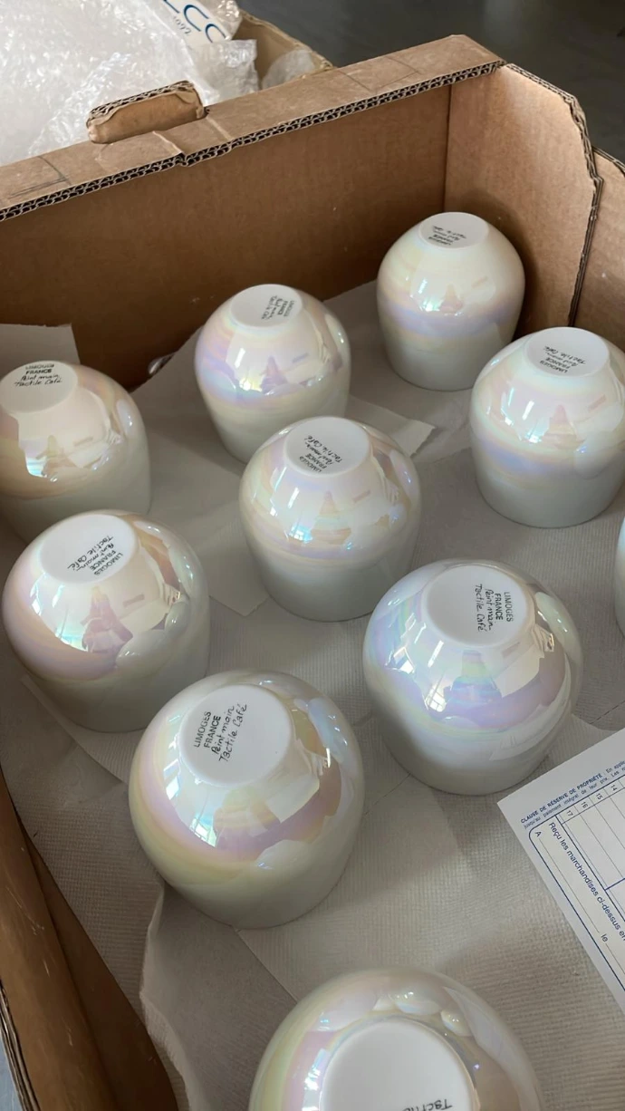 estampille peinte a la main serie de tasse a cafe sur mesure limoges