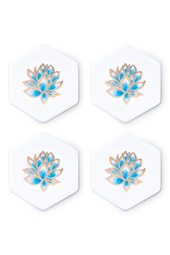 [35L/04-S] Set of 4 porcelain coasters "Lotus" - 10x9cm